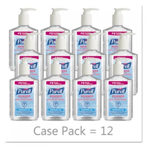 PURELL Advanced Hand Sanitizer Refreshing Gel, Clean Scent, 8 oz Pump Bottle, 12/Carton (965212CT)
