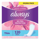 Always Thin Daily Panty Liners, Regular, 20/Pack, 24 Packs/Carton (08279)