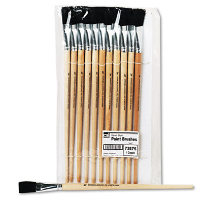 Charles Leonard Long Handle Easel Brush, Size 12, Natural Bristle, Flat, 12/Pack (73550)