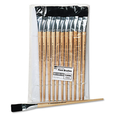Charles Leonard Long Handle Easel Brush, Size 12, Natural Bristle, Flat, 12/Pack (73550)