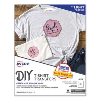 Avery Fabric Transfers, 8.5 x 11, White, 12/Pack (3275)