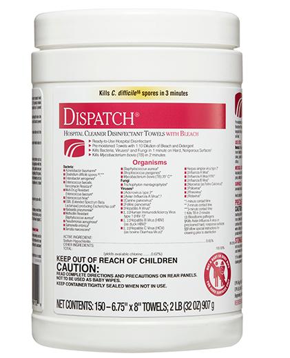 150 Clorox Dispatch® Hospital Cleaner Disinfectant Towels with Bleach PACK OF 8- Kills Covid 19 per CDC