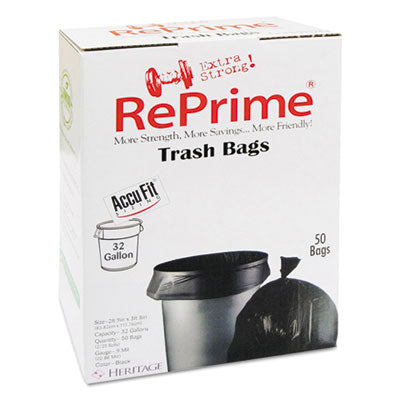AccuFit Can Liners, Prime Resin, 37 x 50, 1.3 mils, Black, 100/Carton (H7450PKR01)