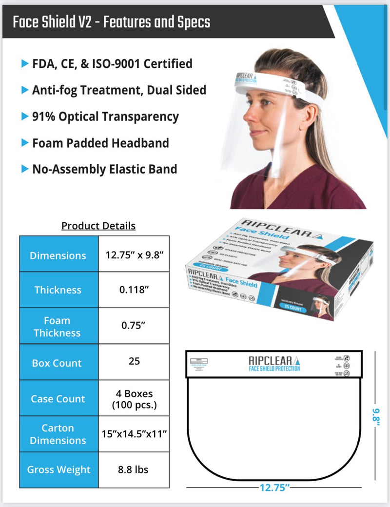 Full face shield anti fog 100 shields