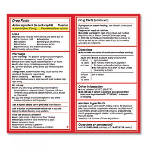 Tylenol Extra Strength Caplets, Two-Pack, 50 Packs/Box (44910)