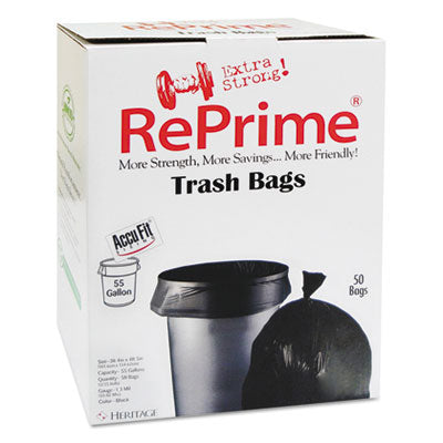 AccuFit Can Liners, Prime Resin, 37 x 50, 1.3 mils, Black, 100/Carton (H7450PKR01)