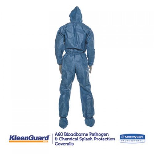 KleenGuard A60 Blood and Chemical Splash Protection Coveralls, X-Large, Blue, 24/Carton (45094)